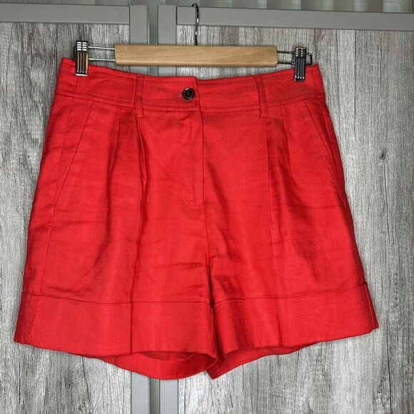 J Crew Shorts Size 2 Line Blend Cuffed Red Color High Rise Lined Pockets - Picture 1 of 8